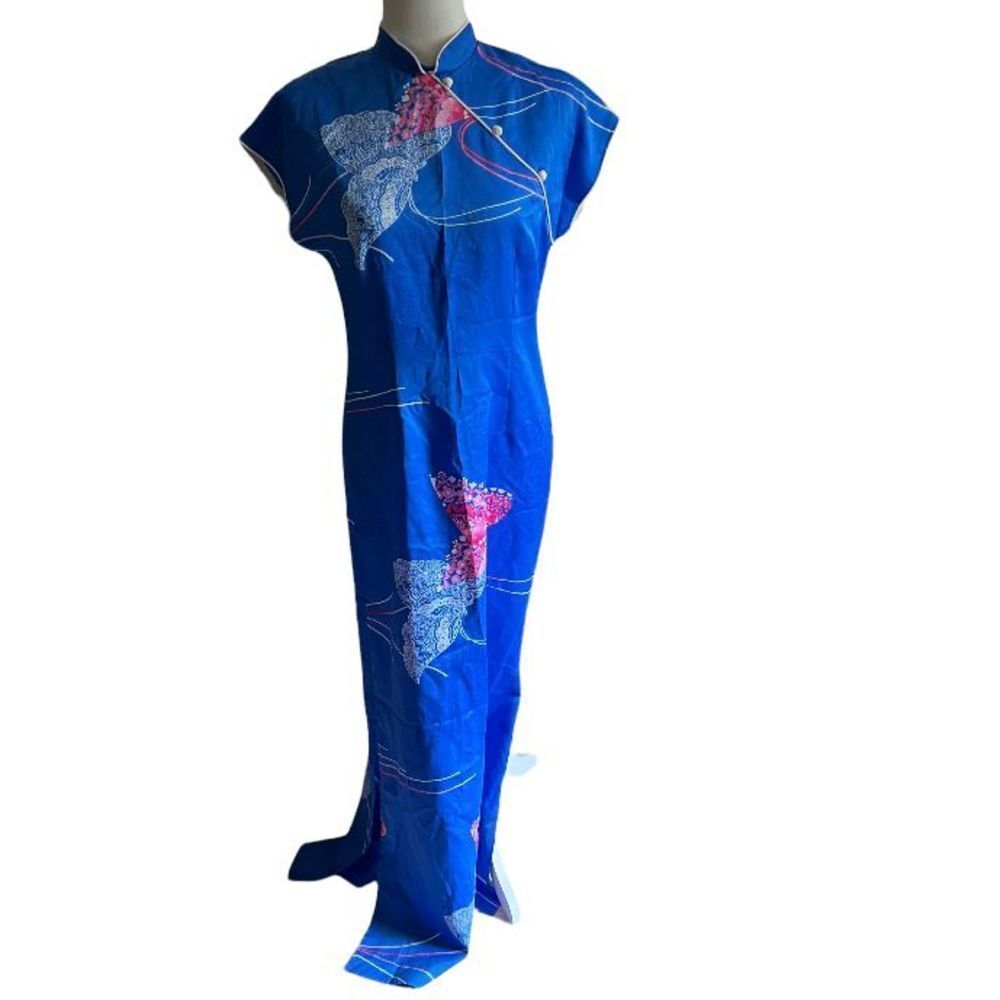 Vintage 1960’s malihini hawaii oriental vibes butterfly full length gown